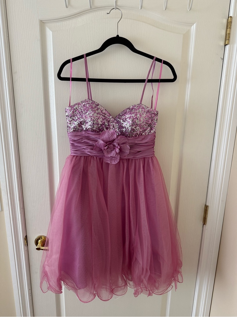 Doris | Sequin Bodice Tulle Mini Party Dress with Floral Waist Size 8